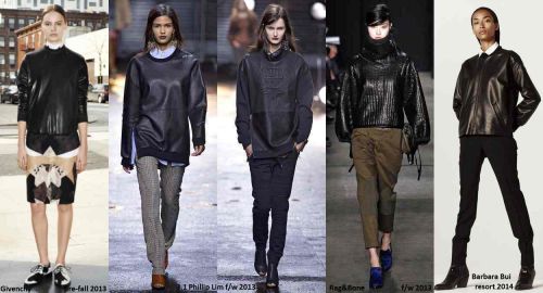 Leather sweatshirts trend in runway shows and collections lookbooks