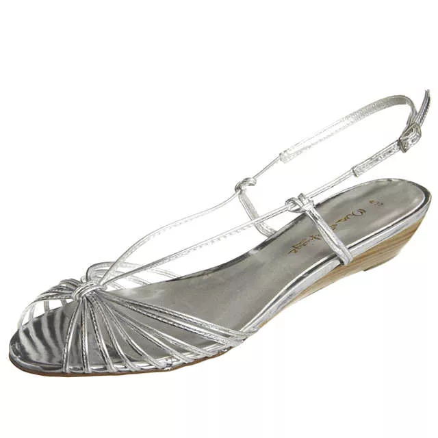 Silver Low Wedge Sandal | Haut Fashion